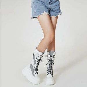 Chunky white platform goth boots